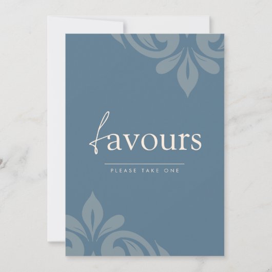 Carte Signe Tealgrey Elegant Minimal Damask Script Favor (Devant)