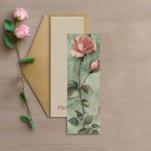 Carte Signet Aquarelle rose Vintage