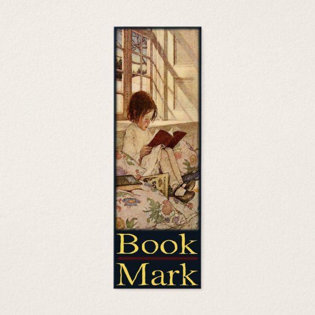 Carte signet avec lecture douce petite fille (Devant)