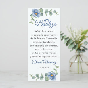 Carte Signet Bautizo Favoriser Vert Feuilles Fleurs Bleu