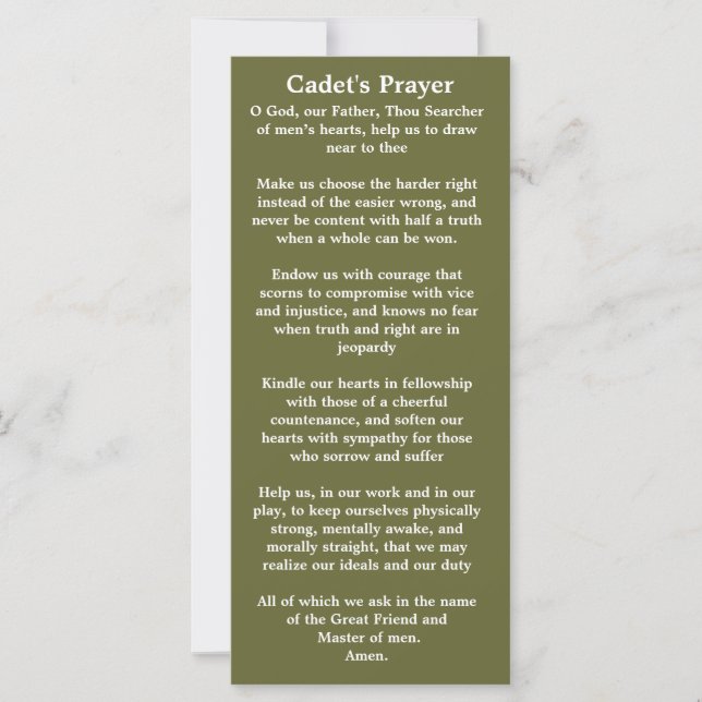 Carte Signet de prière des cadets (Devant)