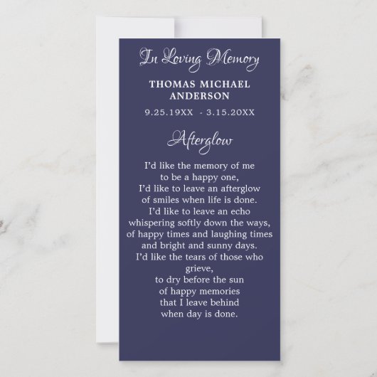 Carte Signet de prière funéraire commémorative du drapea (Dos)