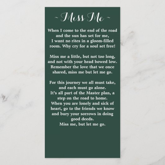 Carte Signet funéraire de prière commémorative Euc (Dos)