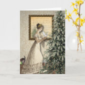 Carte Silent Night Vintage Christmas Scene Greeting Card (Fleur jaune)