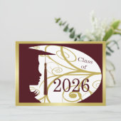 Carte silhouette bordeaux et or 2026 (Debout devant)