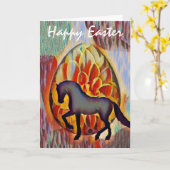 Carte Silhouette Cheval et Oeuf de Pâques Joyeux Pâques (Fleur jaune)