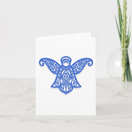 Carte Silhouette d'ange en filigrane bleu dentelle ornée