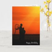Carte silhouette de coucher du soleil d'anniversaire de (Fleur jaune)