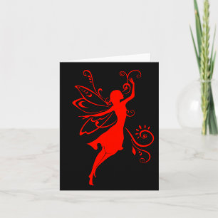 Carte Silhouette de Fée Rouge Élégante Ailée Fantastique
