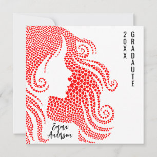 Carte Silhouette de fille diplômée dans des cœurs rouges