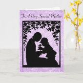 Carte Silhouette de mère et d'enfant de jour de mères (Fleur jaune)