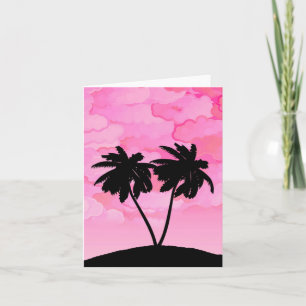 Carte Silhouette de palmier contre l'aube rose avec nuag