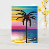 Carte Silhouette de palmier et coucher du soleil | Anniv (Fleur jaune)