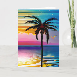 Carte Silhouette de palmier et coucher du soleil   Anniv