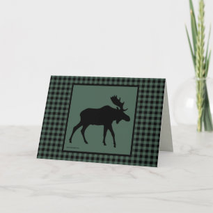 Carte Silhouette d'orignal à carreaux verts et noirs