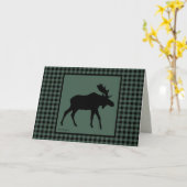 Carte Silhouette d'orignal vert et noir à carreaux (Fleur jaune)