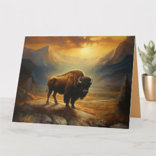 Carte Silhouette du coucher de soleil de bison de buffle