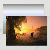 Carte Silhouette du pêcheur sur le lac au coucher du sol (Devant / Derrière)