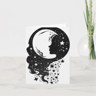 Carte Silhouette noire Vector Lady Moon et étoiles