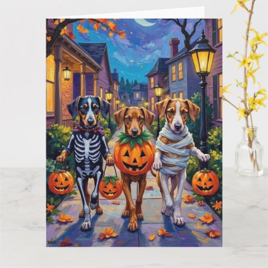 Carte Silken Windhound Dogs in Halloween Costumes (Fleur jaune)