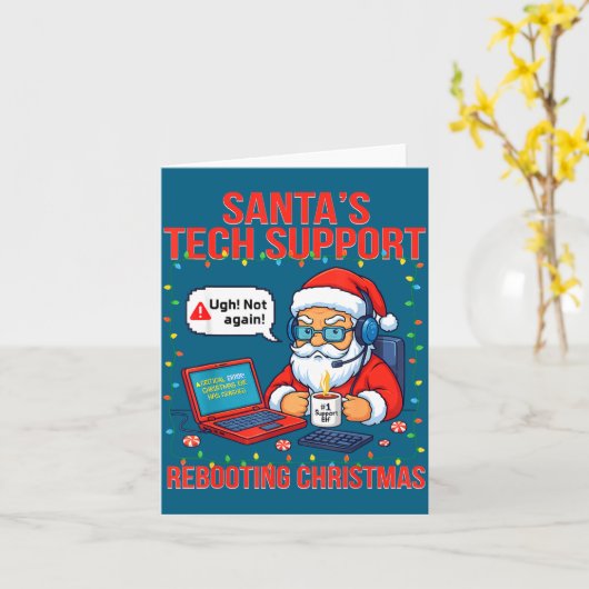 Carte Silly Santa Rebooting Support Engineer s Tech (Fleur jaune)