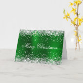 Carte Silver Glitter Metallic Green Family Photo (Fleur jaune)