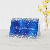 Carte Silver Glitter Metallic Royal Blue Family Photo (Fleur jaune)