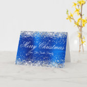 Carte Silver Glitter Royal Blue Foil Merry Christmas (Fleur jaune)