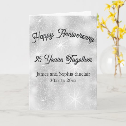 Carte Silver Glitter Texture 25th Wedding Anniversary (Fleur jaune)