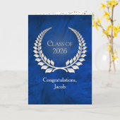 Carte Silver Graduation 2026 Laurel Wreath On Blue (Fleur jaune)