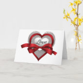 Carte Silver Heart Red Ribbon Love Valentine's Day Card (Fleur jaune)