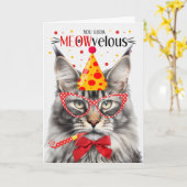 Carte Silver Maine Coon Tabby Cat MEOWvelous Anniversair (Fleur jaune)