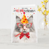 Carte Silver Norwegian Forest Chat MEOWvelous Anniversai (Fleur jaune)