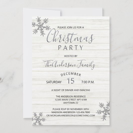 Carte Silver Snowflake Chic moderne fête de Noël (Devant)