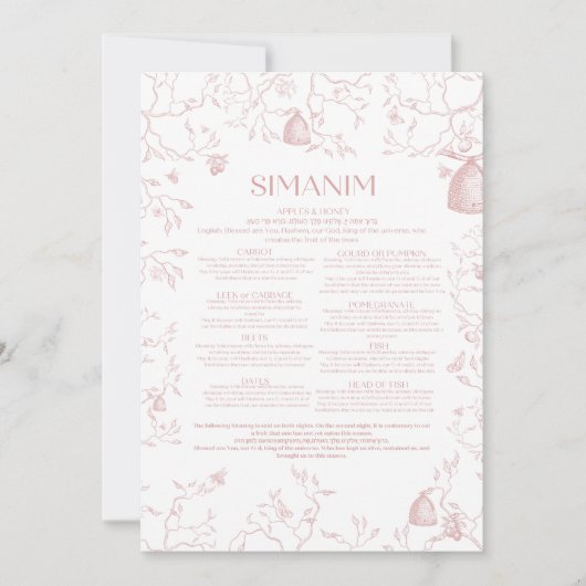 Carte Simanim Toile Rose 2023 (Devant)