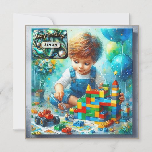 Carte SIMON ~ Joyeux Anniversaire ~ Briques de construct (Devant)