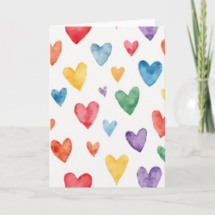 Carte simple à motif de cœurs à l'aquarelle