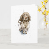 Carte Simple Anniversaire de chien Springer Spaniel drôl (Fleur jaune)