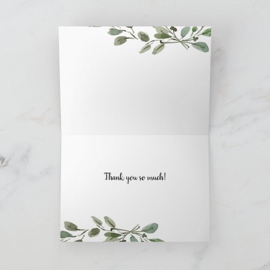 Carte Simple aquarelle Verdure et Script | Merci (Intérieur)