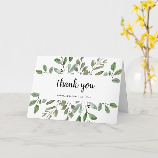 Carte Simple aquarelle Verdure et Script | Merci (Fleur jaune)