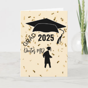 Carte Simple beige, confetti graduation silhouette mâle