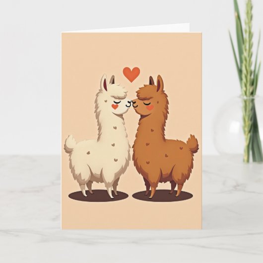 Carte Simple Bisou d'Amour de Lama (Devant)