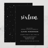 Carte Simple Black Sweet 16e anniversaire de fête Invita (Devant / Derrière)