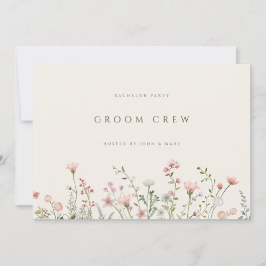 Carte simple Boho Fleur sauvage Beige Bachelor Par (Devant)