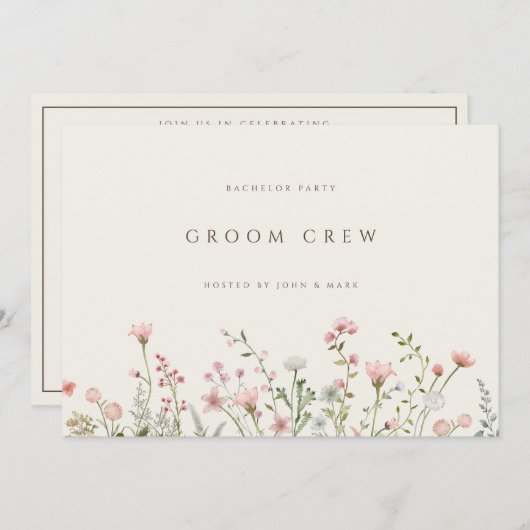 Carte simple Boho Fleur sauvage Beige Bachelor Par (Devant / Derrière)