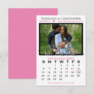 Carte Simple Calendrier photo Mariage rose Enregistrer n