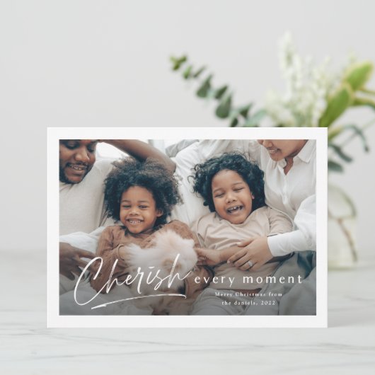 Carte Simple Cherish Script 2 Photo Noël (Debout devant)