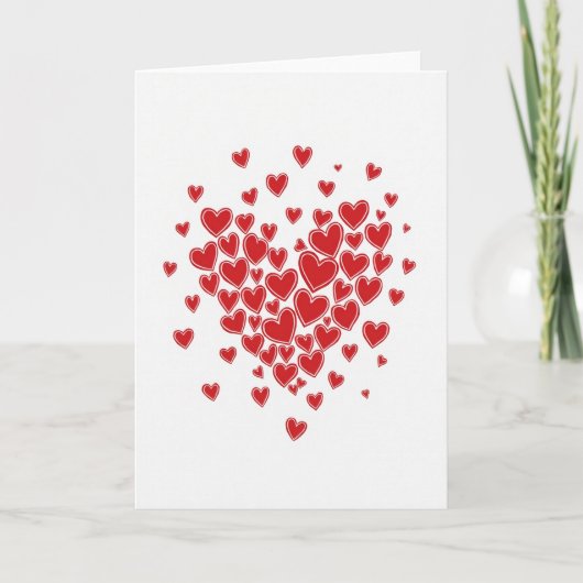 Carte Simple Cœur Rouge en Grappes (Devant)