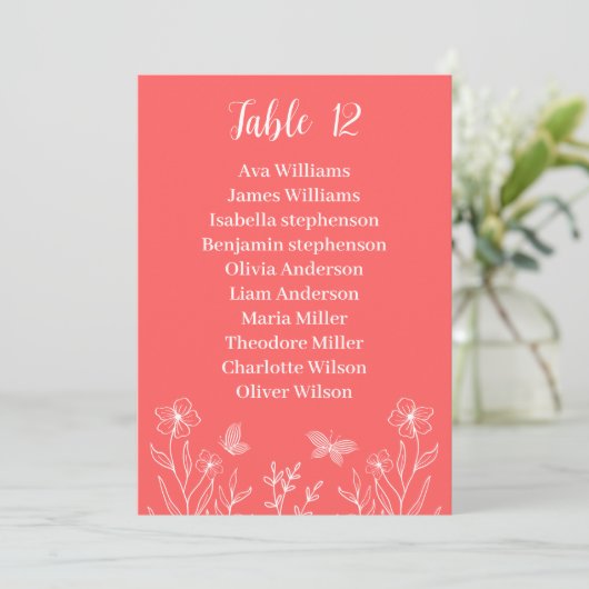 Carte simple corail rose floral (Debout devant)