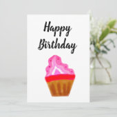Carte simple cupcake rose élégant heureux anniversaire (Debout devant)